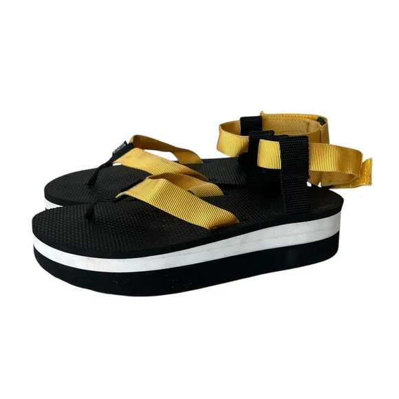 Teva Platform sandals black yellow ankle strap 9