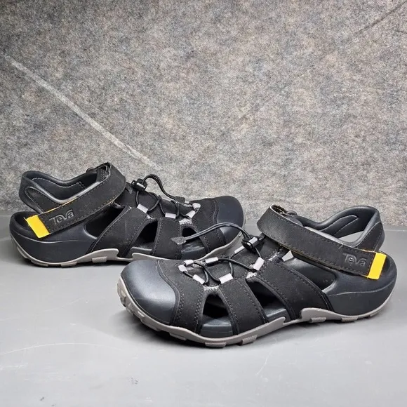 TEVA Shoes Mens 9 Black Flintwood Water Sandals Bungee Laces Hiking Outdoor