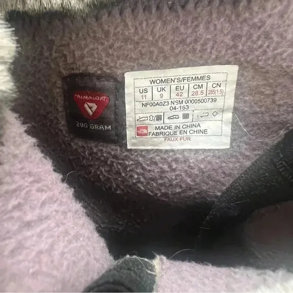 The North Face Nuptse Purna Snow Boots Plum Kitten Grey Women Size 11 NF00A0Z3