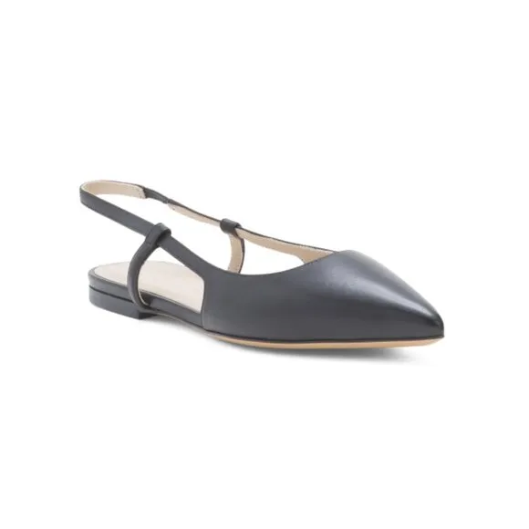 THEORY Black Made In Italy Leather Slingback Flats