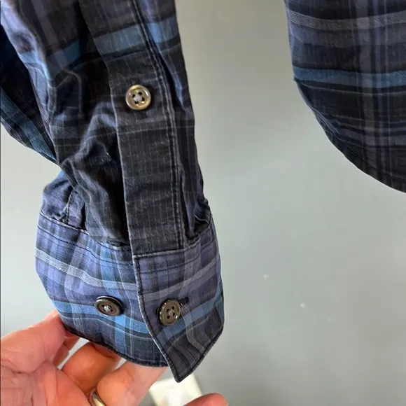 Theory Black Purple Blue Plaid Button Down Shirt Small