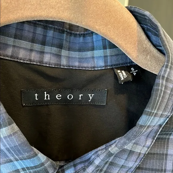 Theory Black Purple Blue Plaid Button Down Shirt Small