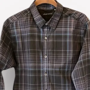 Theory Black Purple Blue Plaid Button Down Shirt Small