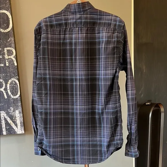 Theory Black Purple Blue Plaid Button Down Shirt Small