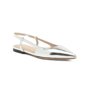 THEORY Silver Made In Italy Leather Slingback Flats