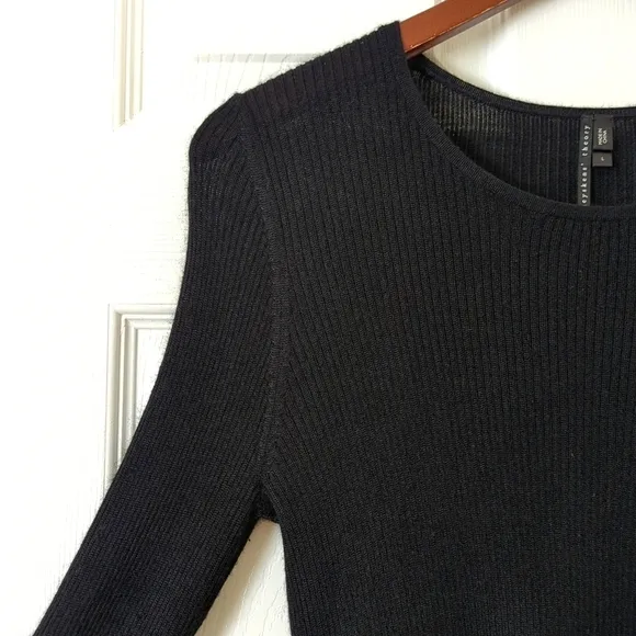 Theyskens' Theory Cashmere &amp; Silk Lightweight Ribbed Knit Sweater Black Large