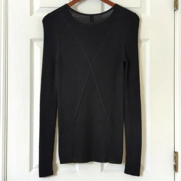 Theyskens' Theory Cashmere &amp; Silk Lightweight Ribbed Knit Sweater Black Large