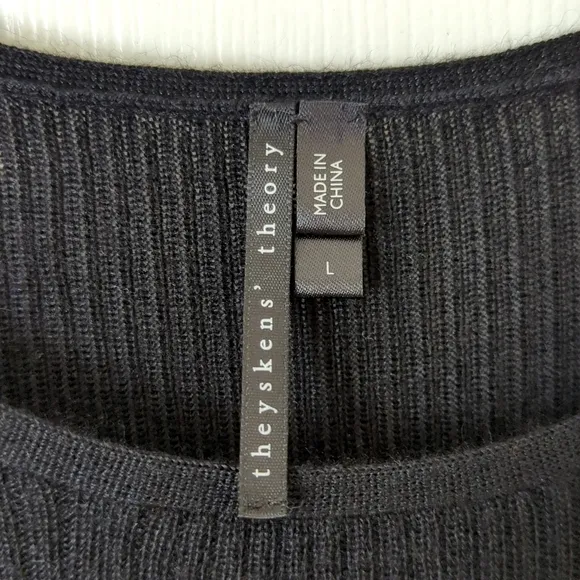 Theyskens' Theory Cashmere &amp; Silk Lightweight Ribbed Knit Sweater Black Large