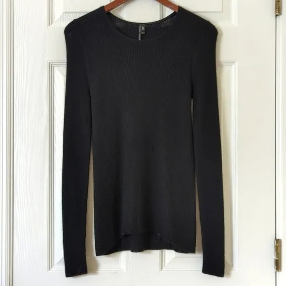 Theyskens' Theory Cashmere &amp; Silk Lightweight Ribbed Knit Sweater Black Large