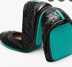 Tieks Obsidian Black Croc Patent Leather Ballet Flats Sz 11 EUC