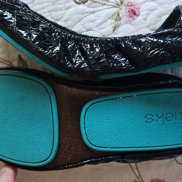 Tieks Obsidian Black Croc Patent Leather Ballet Flats Sz 11 EUC