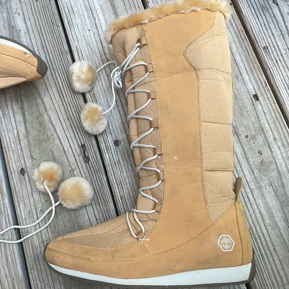 Timberland Boots - Girls Nordic Groove Wheat Winter Leather Tall Boots Size J7
