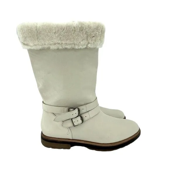 Timberland Boots RILEY FLAIR Pull On Fur Lining Cream Leather Sz 9 New