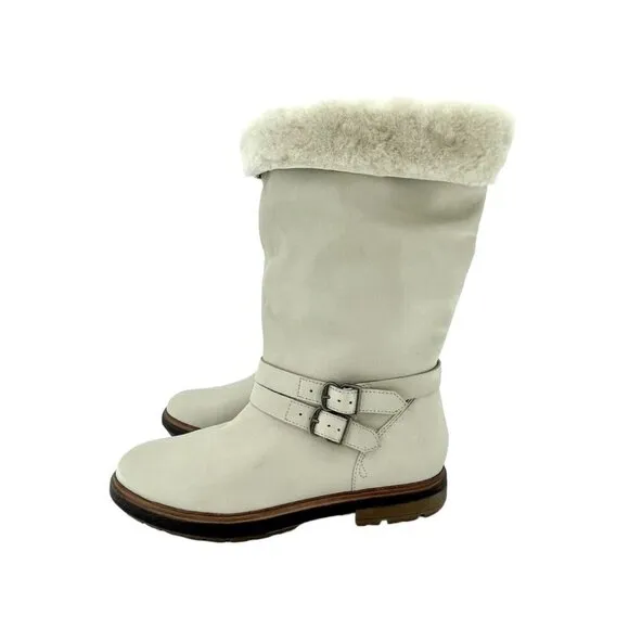 Timberland Boots RILEY FLAIR Pull On Fur Lining Cream Leather Sz 9 New