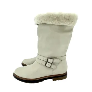 Timberland Boots RILEY FLAIR Pull On Fur Lining Cream Leather Sz 9 New