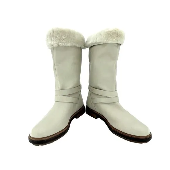 Timberland Boots RILEY FLAIR Pull On Fur Lining Cream Leather Sz 9 New
