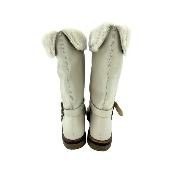 Timberland Boots RILEY FLAIR Pull On Fur Lining Cream Leather Sz 9 New