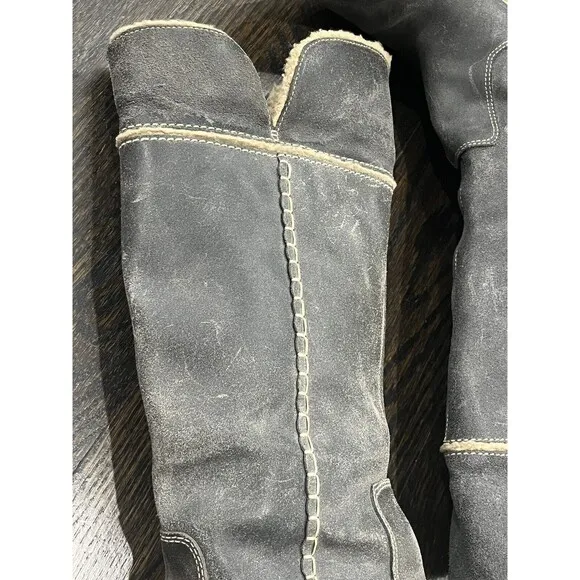 Timberland Leather Boots Womens 7 Shoreham Earthkeepers Shearling Fold Down Gray