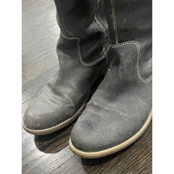 Timberland Leather Boots Womens 7 Shoreham Earthkeepers Shearling Fold Down Gray