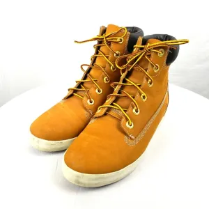 Timberlands Women's Tan High-Top Hiking Boots with Yellow Laces Sz 8.5