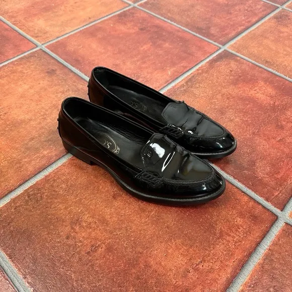 Tod's Black Patent Leather Loafers Size 37