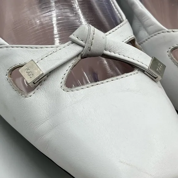 Tod's Degas White Leather Driving Ballet Rubber Flats Sz 38.5/8 US