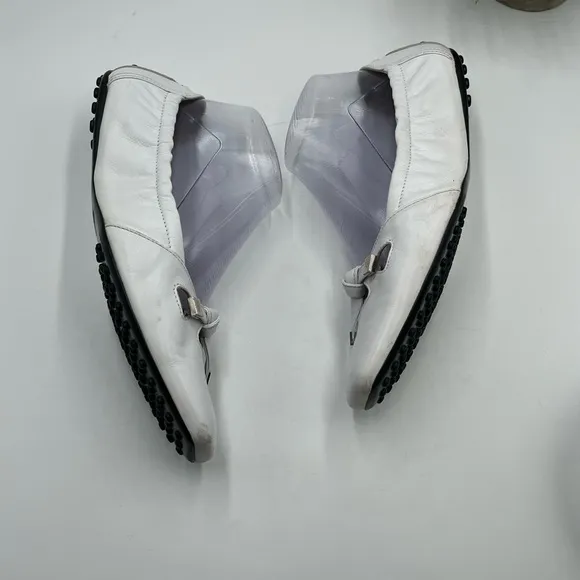 Tod's Degas White Leather Driving Ballet Rubber Flats Sz 38.5/8 US