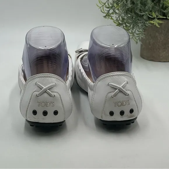 Tod's Degas White Leather Driving Ballet Rubber Flats Sz 38.5/8 US