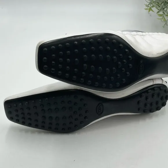 Tod's Degas White Leather Driving Ballet Rubber Flats Sz 38.5/8 US