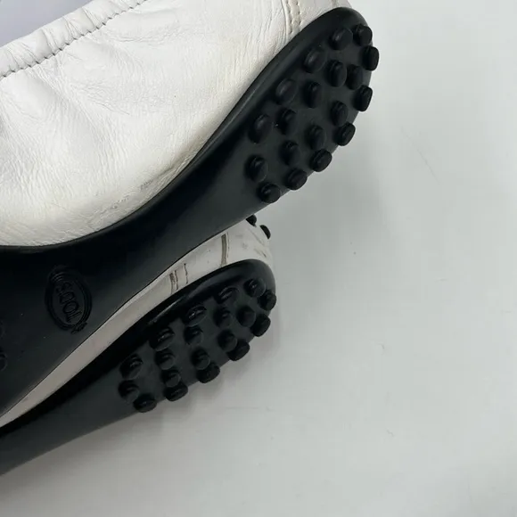 Tod's Degas White Leather Driving Ballet Rubber Flats Sz 38.5/8 US