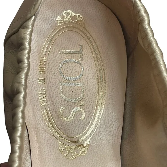 TOD'S Gold and Sequin Square toe flats size 8