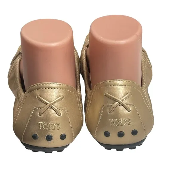 TOD'S Gold and Sequin Square toe flats size 8