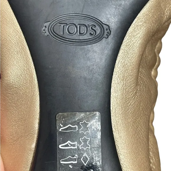 TOD'S Gold and Sequin Square toe flats size 8