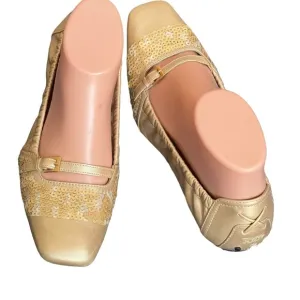 TOD'S Gold and Sequin Square toe flats size 8