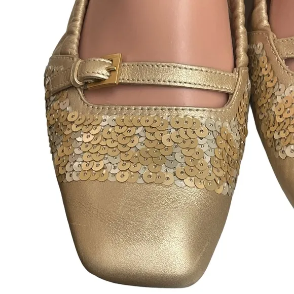 TOD'S Gold and Sequin Square toe flats size 8
