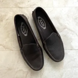 Tod's Made in Italy Gommino Dark Brown Pebble Leather Loafers Flats sz 10.5/40.5