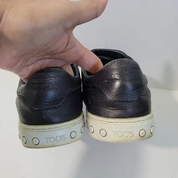 TODS Men Black Leather Slip-On Sneakers Sz 6.5/40 Quite Luxury Casual Minimalist