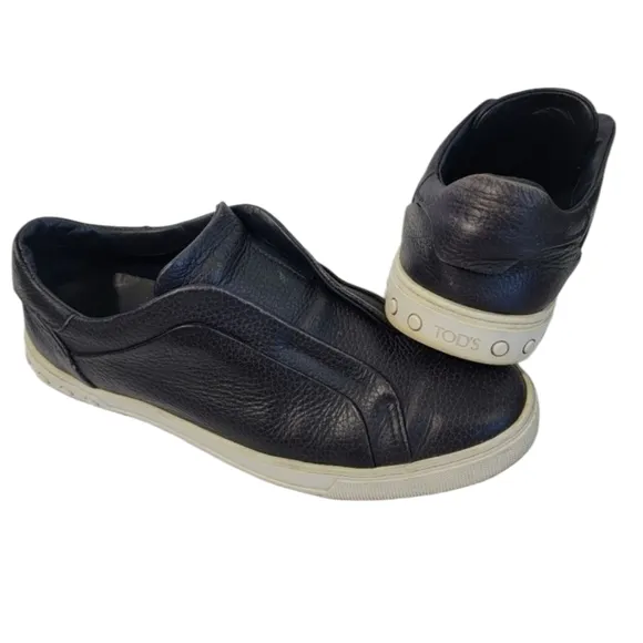 TODS Men Black Leather Slip-On Sneakers Sz 6.5/40 Quite Luxury Casual Minimalist