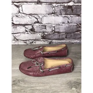 TODS Pink Metallic Leather Moccasins Driver Loafers Flats Women Sz 35.5EU/5M US