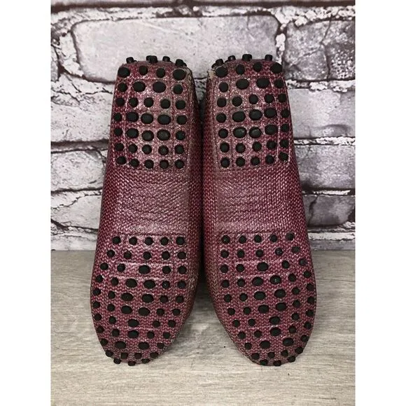 TODS Pink Metallic Leather Moccasins Driver Loafers Flats Women Sz 35.5EU/5M US