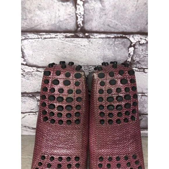 TODS Pink Metallic Leather Moccasins Driver Loafers Flats Women Sz 35.5EU/5M US