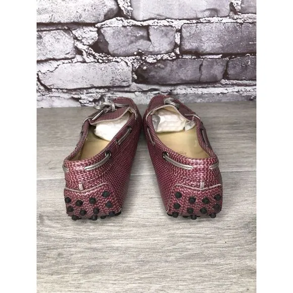 TODS Pink Metallic Leather Moccasins Driver Loafers Flats Women Sz 35.5EU/5M US