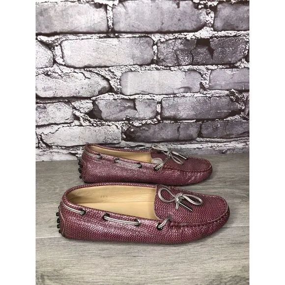 TODS Pink Metallic Leather Moccasins Driver Loafers Flats Women Sz 35.5EU/5M US