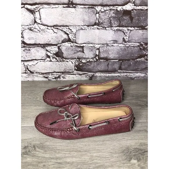 TODS Pink Metallic Leather Moccasins Driver Loafers Flats Women Sz 35.5EU/5M US