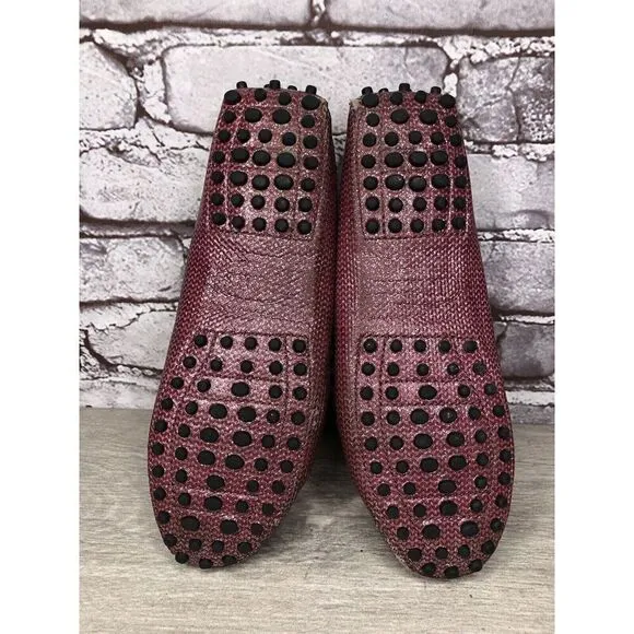 TODS Pink Metallic Leather Moccasins Driver Loafers Flats Women Sz 35.5EU/5M US