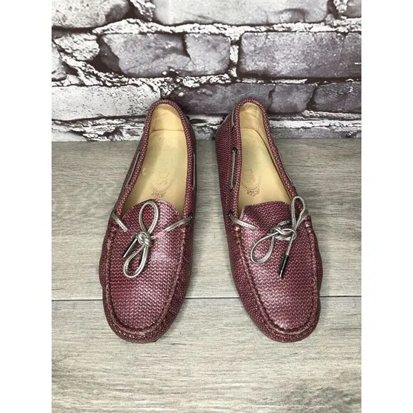 TODS Pink Metallic Leather Moccasins Driver Loafers Flats Women Sz 35.5EU/5M US