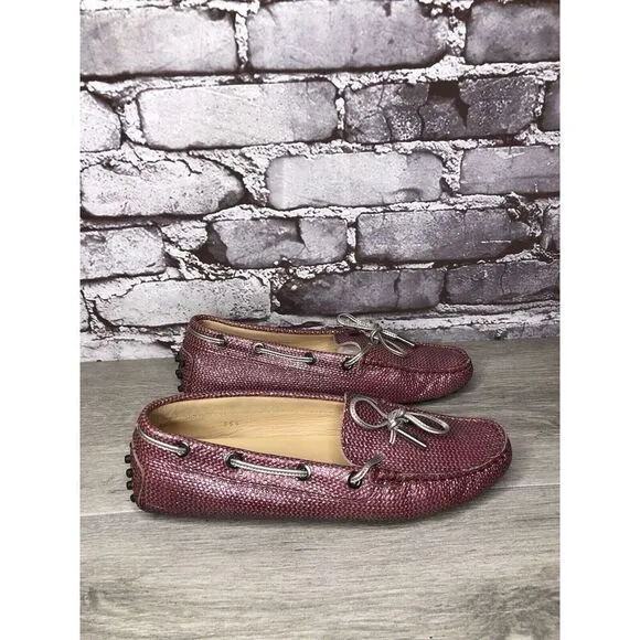 TODS Pink Metallic Leather Moccasins Driver Loafers Flats Women Sz 35.5EU/5M US