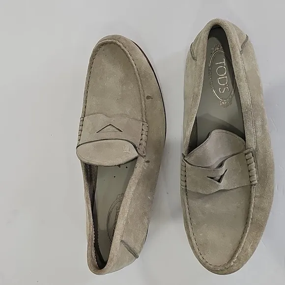 Tod's Suede Penny Loafers - Ivory Size 8.5 Leather Suede