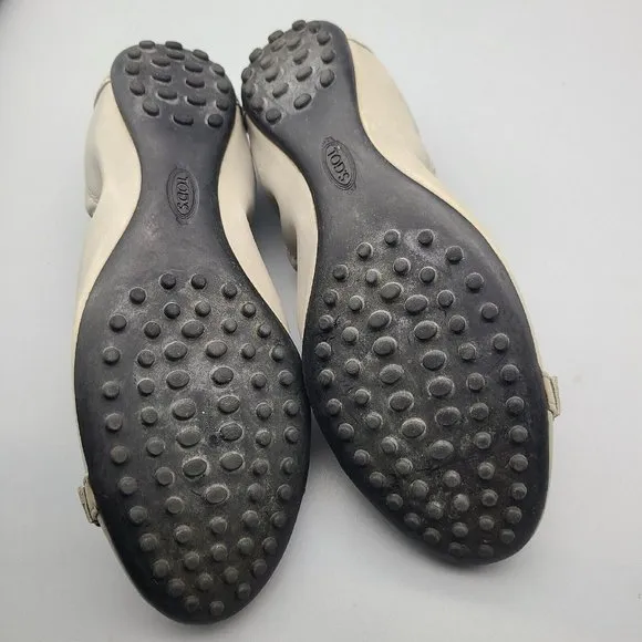 Tod's Womens taupe Leather Buckle Ballet Flats Slip On Shoes Cap Toe sz 6 36