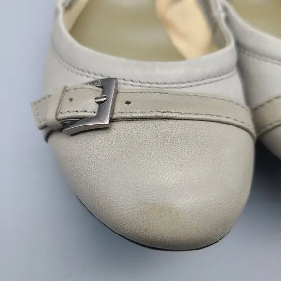 Tod's Womens taupe Leather Buckle Ballet Flats Slip On Shoes Cap Toe sz 6 36